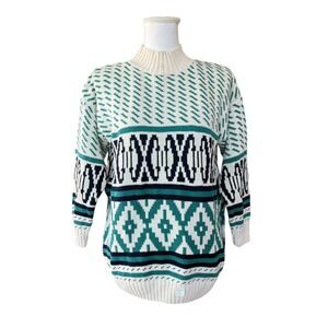 Vintage Harot Sweater Women's Mock Neck Geometric Print Cotton Size Medium NWT